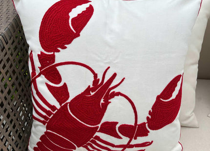 DECOPOW Embroidered Nautical Lobster Decor Pillow Cover,Square 18 Inches Decorative Canvas Pillow Cover for Nautical Style Deco by (Red-Lobster)