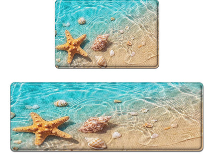 Nesphy Anti-Fatigue Kitchen Rug Set of 2, Waterproof, Non-Slip, Seashell