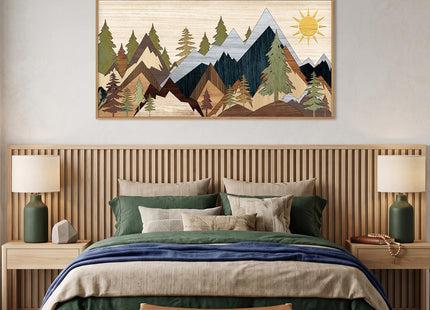 Ausri Boho Mountain Pine Tree Framed Canvas Wall Art Set -20"x40"