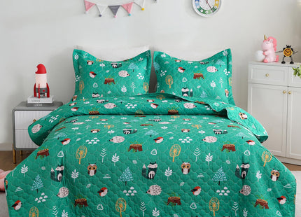CIMVI Green Forest Animals Themed Quilt Set Twin Size for Boys,2 Pieces