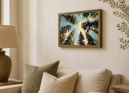 Framed Pine Forest Tree Wall Art Modern Nature Canvas Cabin Landscape Print