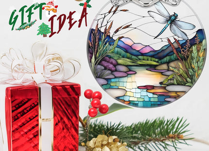 Christmas Stained Glass Dragonfly Ornament - Home Decor - Holiday Present Ideas - Gift Exchange - Fluttering Dragonfly