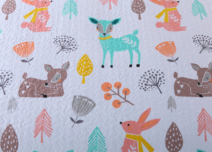 Queen Linens 100% Cotton 2 Piece Kids Quilt Bedspread Comforter Set Throw Blanket for Teens Boys Girls Kids Beds Bedding Coverlet Teal Blue Forest Deer (Twin)