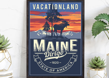 Maine State Poster Print, Maine State Emblem Poster, Retro Travel State Poster, Home & Office Wall Art - 16x20