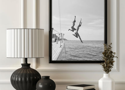 Poster Master Jumping Off a Boat Print - Sailboat Poster - Swimming & Diving Art - Black and White Photography Wall Design - Ocean or Beach House Coastal Decor - 8x10 UNFRAMED Wall Art