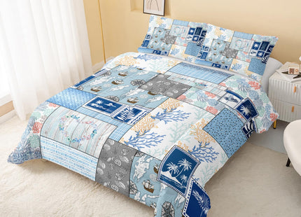 QOOMO Coastal Beach Themed Comforter Set for Boys Girls Kids Nautical Ocean Life Twin Size Bedding Set Super Soft Quilt with 1 Comforter and 2 Pillowcases Lightweight Microfiber for All Seasons