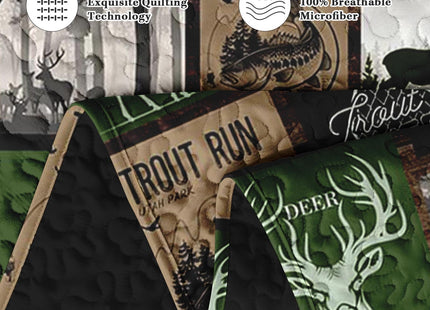 Pamnest Queen Quilt Set, 3 Pieces Cabin Deer Bedding, Bedspread