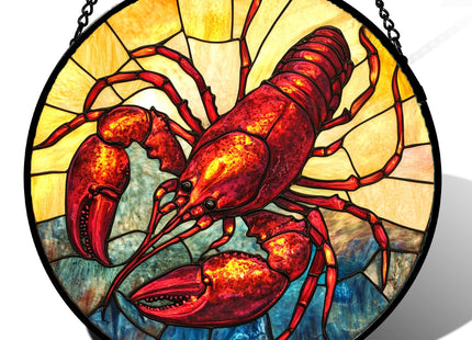 HWRHTR Stained Glass Window Hanging Red Lobster Marine Life 9.8" - Suncatcher Door Garden Sun Catcher Home Decor Birthday Christmas for Mom Men Woman Friend Nana
