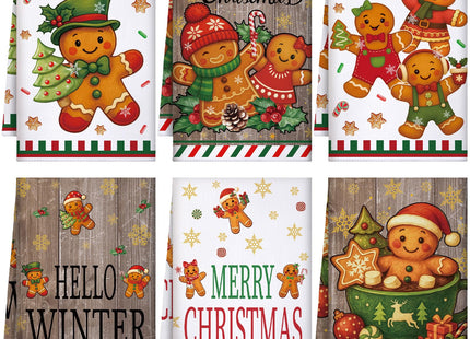 Hahafelt 6 Pcs Christmas Kitchen Towels Gingerbread Dish Cloth