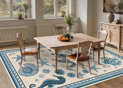 Area Rug 6x9 Coastal Nautical Rug for Living Room Beach Theme Sea Turtle