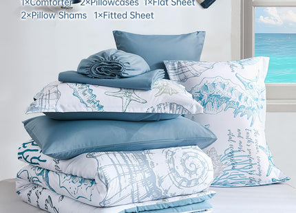 Comforter Set King Size Coastal, Beachy Themed 7 Pieces Ocean Bedding