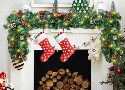 Beinhome 9 Ft Pre-Lit Christmas Garland, Artificial Christmas Door Garland with Lights Timer, Pine Cone Garand Decorations for Home Stairs Table Fireplace Xmas Festival Decor
