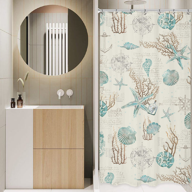 Starfish Seashell Small Stall Shower Curtain Set Nautical RV Bathroom Decor