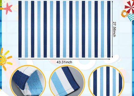 Duraaamo Blue White Stripe Outdoor Rug 2.3' X 3.6' for Summer Coastal Decor
