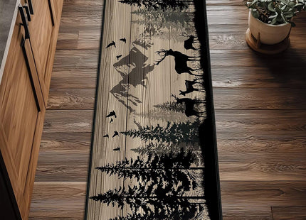 FONOGUXI Rustic Runner Rug 2x6 Hallway Rugs,Deer Cabin Wildlife Vintage Rug