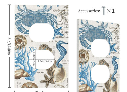 Annisrak Outlet Covers Nautical Print With Shells Crab Seahorse 1 Gang Duplex Light Switch Cover Plate Decorative Switch Plate Covers Electrical Socket Cover For Home Cabin Decor