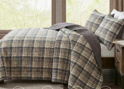 Woolrich Reversible Quilt Cabin Lifestyle Design - All Season, Breathable Coverlet Bedspread Bedding Set, Matching Shams, Oversized Full/Queen, Tasha Plaid Tan/Brown 3 Piece