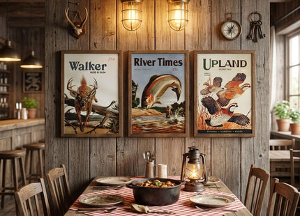 DHEEM 3Pcs Vintage Outdoor Fishing Canvas Wall Art Unframed 16x24in