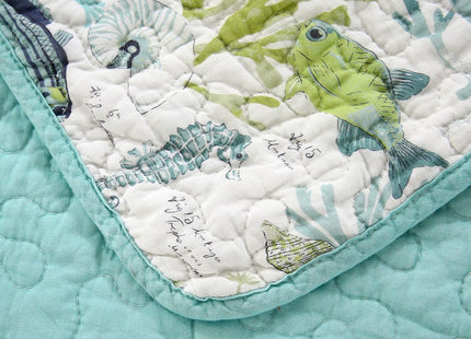 SUCSES King Size Quilt 3 Pieces Pre-Washed Cotton Coverlet Reversible All Season Lightweight Oversized Bedspread Summer Ocean Coral Print Quilt Bedding with 2 Pillow Shams