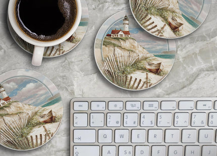 Thirstystone Beach Lighthouse 4 Pack Round Absorbent Stone Coasters