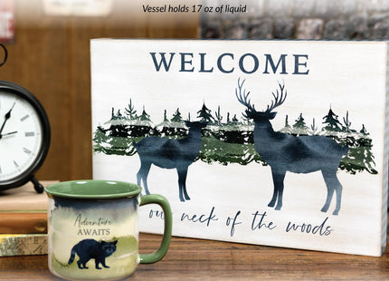 Pavilion Gift Company - Adventure Awaits - Raccoon - 17 Oz Coffee Mug Tea Cup Woodland Hiking Camping Cabin Woods Lodge Gift Outdoorsy Present