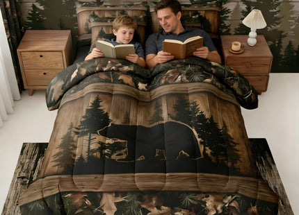 Erosebridal Farmhouse Black Bear Twin Comforter Set with Sheets 7 Piece Rustic Camo Bed in A Bag Country Cabin Lodge Bedding Sets for Kids Adults,Woodland Animal Bed Set