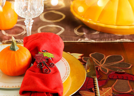 Fall Placemats Set of 6 Thanksgiving Embroidered Maple Table Mat, 11x17 in