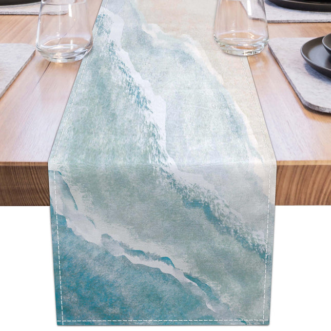 Coastal Table Runner Beach Coffee Table Runner Linen Farmhouse Dress Scarves Teal Blue Tablerunner for Kitchen Dinner Ocean Nautical Decor (13" x 36", Coastal)