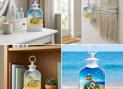 Nautical Theme Snow Globe Lantern with Music - USB or Battery Powered Light Up Water Lantern with Seagull - Swirling Glitter Water Globe for Summer Costal Ocean Decor - Gift for Ocean Lover (Seagull)