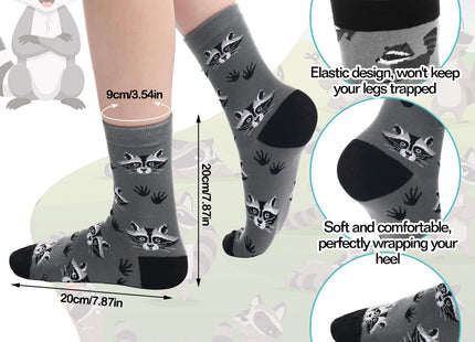 Shihanee 6 Pair Funny Raccoon Gifts for Women Men Raccoon Socks, Monochrome