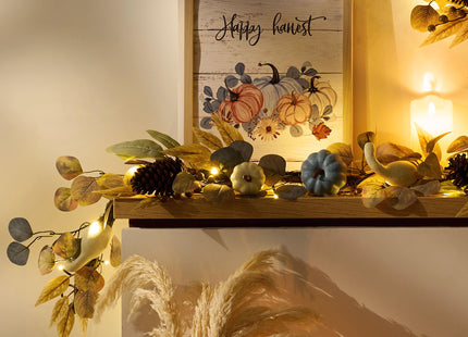 DecorbyHannah 6ft Fall Garland for Mantle with Lights, Pumpkin, Pinecone
