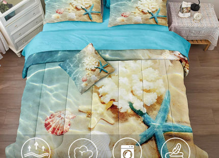 Bedbay Coastal Bedding Set Bed in a Bag Queen Beach Comforter Set 8 Pcs Turquoise Ocean Bed Set Lightweight Summer Comforter Queen Size Quilt Set Beach Room Decor for Teen Girls Women(Ocean,Queen)