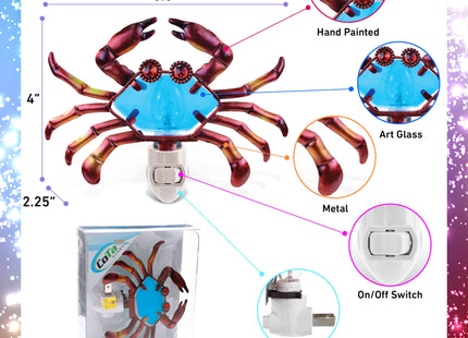 Puzzled Glass Art Night Light, Plug in Decorative Socket Lamp, Manual On & Off Portable Lights for Stairway, Bedroom, Bathroom, Nursery, Home Accessory & Kitchen Decor - Crab