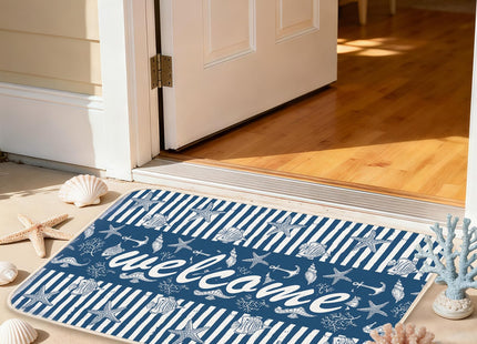 MATIRUG Blue Beach Door Mat,Coastal Welcome Mat 16"x24"
