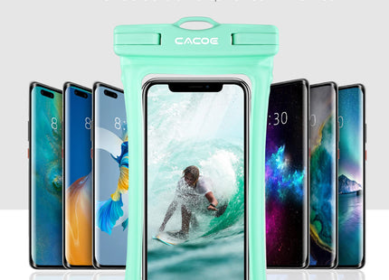 CACOE Floatable Waterproof Phone Pouch 2 Pack Up to 7.0",Black+Green