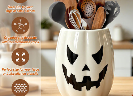 pinata Halloween Kitchen Decor, Ceramic Halloween Pumpkin Utensil Holder