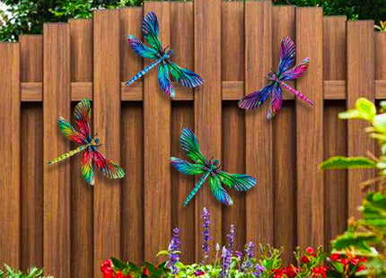 SUNREEK Metal Dragonfly Wall Decor, 9 Inches Dragonfly Outdoor Wall Art for Fence Garden Yard Patio Decorations