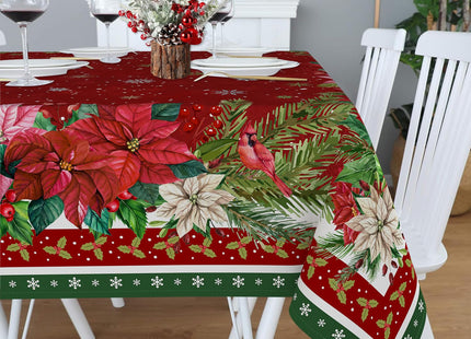 pahhjsa Red Square Christmas Tablecloth 60x60 Inch, Waterproof Washable Fabric Polyester Holly Poinsettia Flowers Christmas Table Cloths Square Xmas Holiday Tablecloths