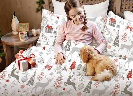 Nayoroom Christmas Comforter Set Queen Size - Reversible Christmas Bedding Comforter Set with White Forest Red Snowflake Pattern, 3 Pieces Xmas Theme Holiday Bedding Gifts for Women Men