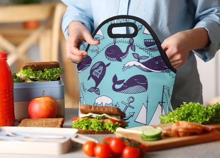 Violet Mist Cute Neoprene Lunch Bag Insulated Reusable lunch Bags Whale Animal Food HandBags Thermal Lunch Bags Cooler Lighweight Washable Cool lunch bags Box Work Picnic Gift for Women Men Adult