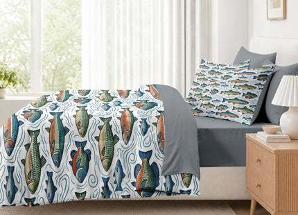 Zzzboro Twin Size Comforter Set with Sheets, 5 Pieces Fish Ocean Bedding