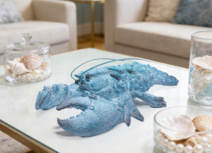Hodao 12.25“ Blue Coral Lobster Figurine Decor for Coastal Home Decor, Ocean Inspired Resin Figurine for Wall, Nautical Beach Bathroom Wall Hanging, Summer Coastal Home, Office Desk Gift
