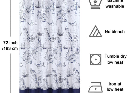 BESTRIPES Nautical Shower Curtain, Navy Anchor Sailboat Waterproof Fabric Shower Curtains for Bathroom, Nautical Beach Themed Bathroom Curtains, 62" W x 72" H