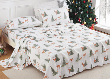 CAROMIO Christmas Sheets Twin, 100% Cotton Flannel Printed Bed Sheet Set, Soft Heavyweight Brushed Flannel, 16 Inches Deep Pocket Winter Warm Sheets 3 Piece (Forest, Twin)
