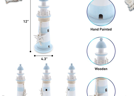 CoTa Global Handcrafted Blue Lagoon Wooden Lighthouse Decor - 11.5 Inches