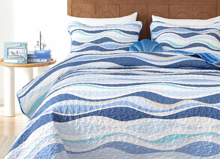 DJY Coastal Quilt King Size, 3 Pcs Ocean Blue Theme Bedspread Bedding Set