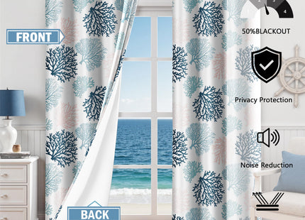 Coastal Coral Curtains, Grommet Window Panels, 52 x 63 Inch, 2 Panels