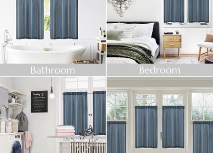 jinchan Linen Striped Tier Curtains for Kitchen Windows Nautical