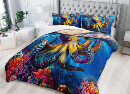 XYNHML 3D Octopus Comforter Set Queen Size 3Pcs Nautical Ocean Bedding Set Seaweed Quilt Bed Set for Boys Girls with 1 Comforter and 2 Pillowcases