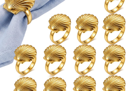 Yungyan 12 Pcs Gold Shell Napkin Rings Coastal Seashell Beach Napkin Holder